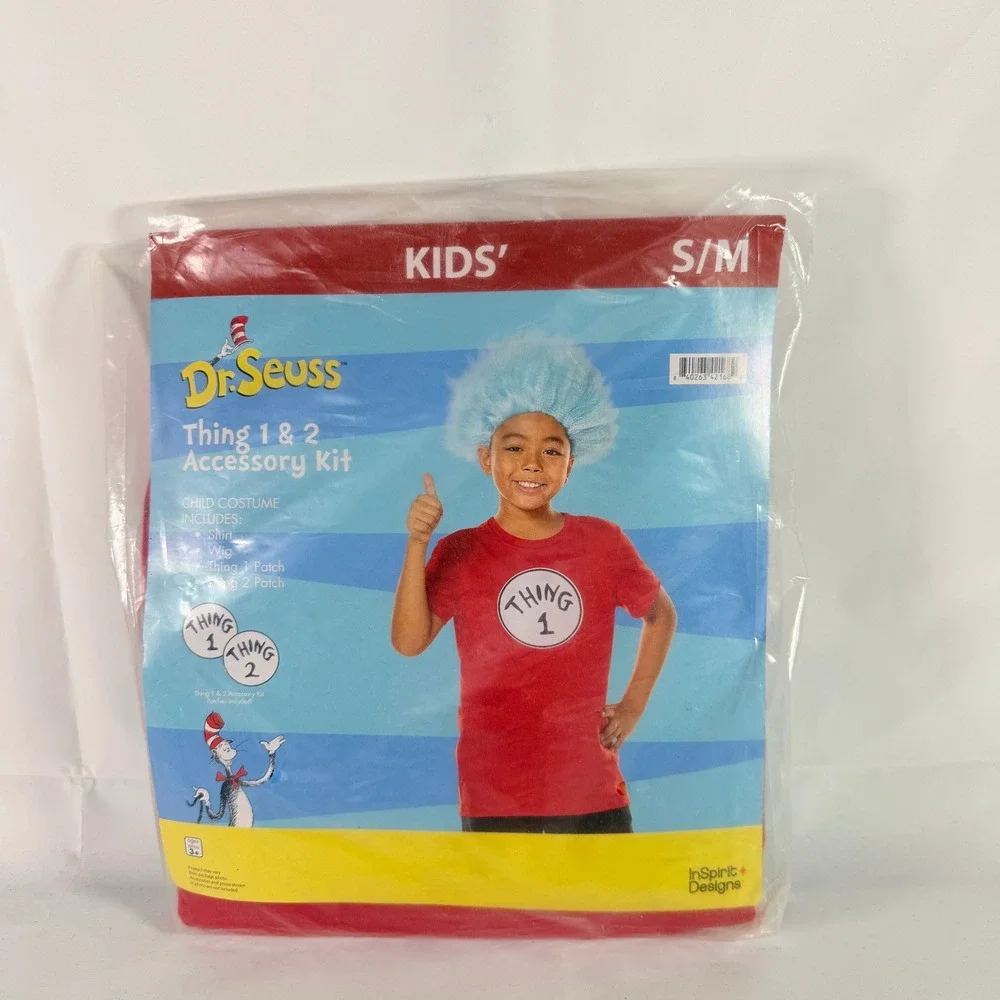 Dr. Seuss Thing 1 & 2 Accessory Kit Shirt Wig Patches Kids S/M